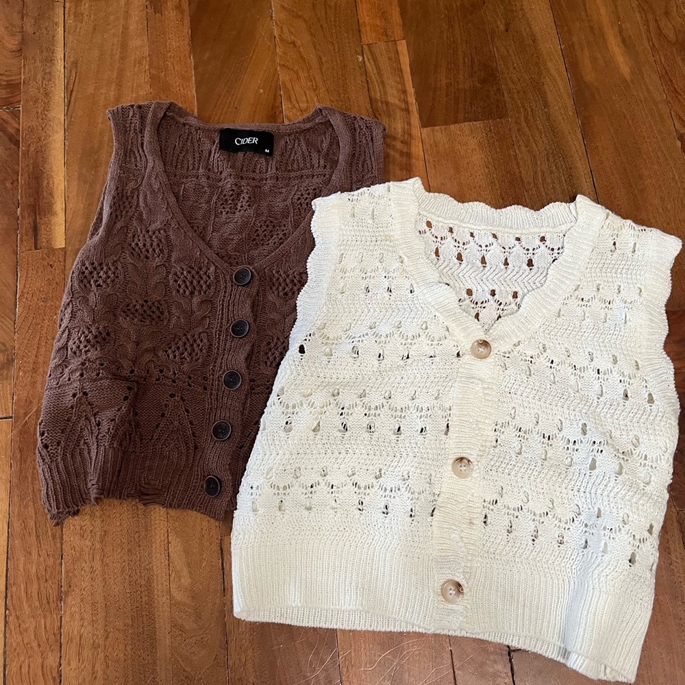 Brown and Cream Knit Sweater Vests
